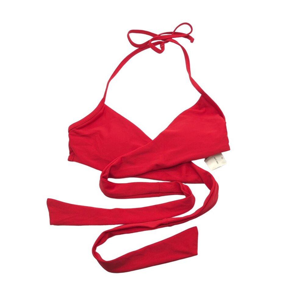 Aerie Red Wrap Scoop Bikini Top Removable Cups XS